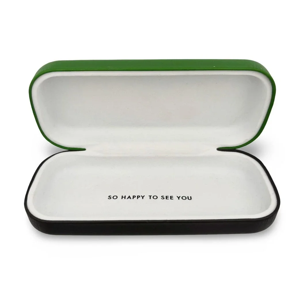 Kate Spade Hard Clamshell Eyeglass Case Kelly Green Black So Happy To See You